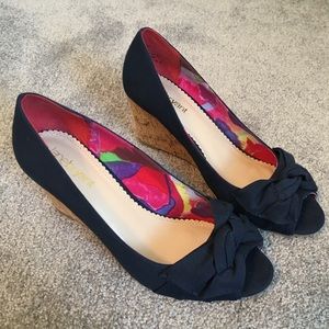 Lane Bryant Navy Bow Peep Toe Wedge